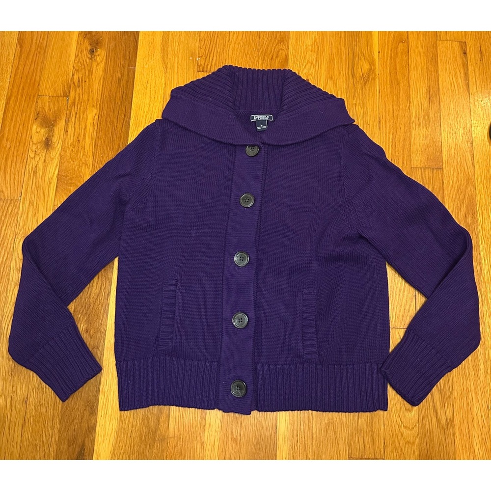 American Living Womens Purple Cotton Shawl Collar Button Cardigan Sweater M